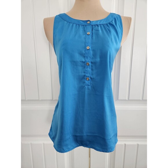 Womens KENNETH COLE REACTION Royal Blue Goldtone  Buttons Woven Tank Top M - Picture 1 of 8